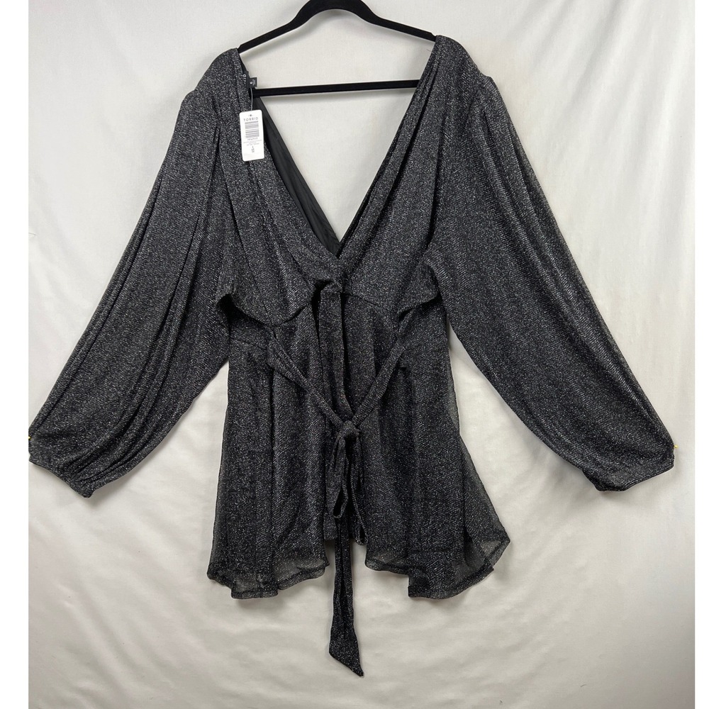 Torrid 6 Peplum Top Women 6X Deep Black Knit Glitter Lurex Surplice V-Neck Party